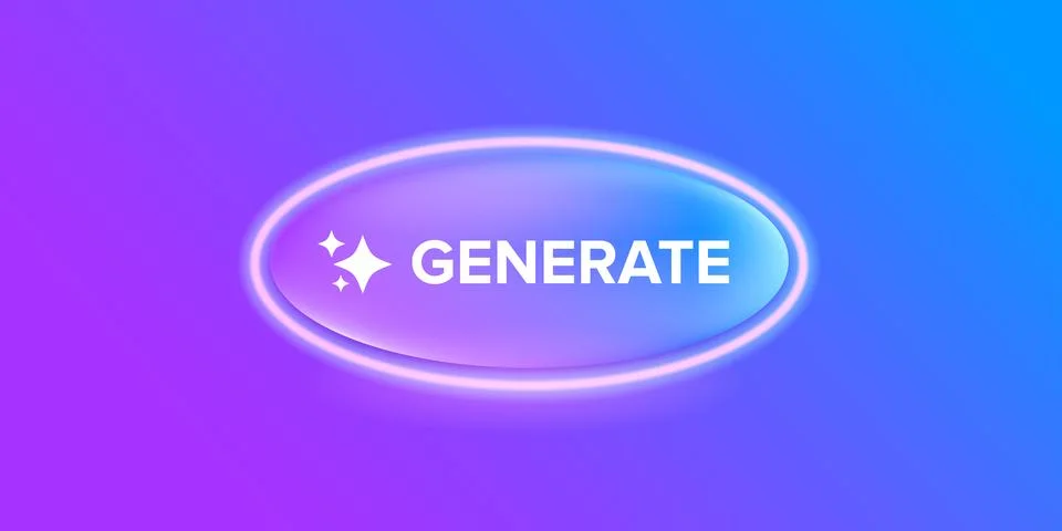 AI generated ultraviolet neon button for artificial intelligence generate app Stock Illustration