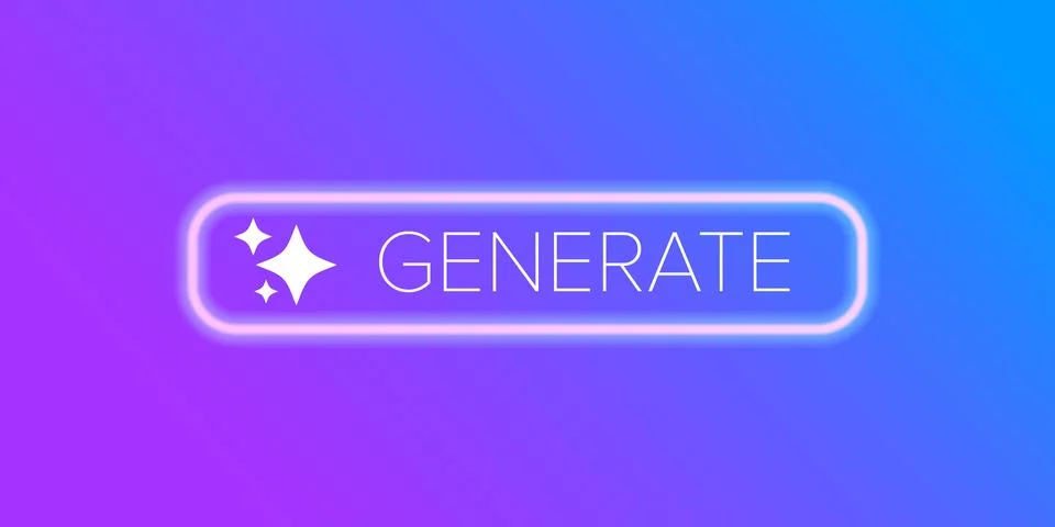 AI generated ultraviolet neon button for artificial intelligence generate app Stock Illustration