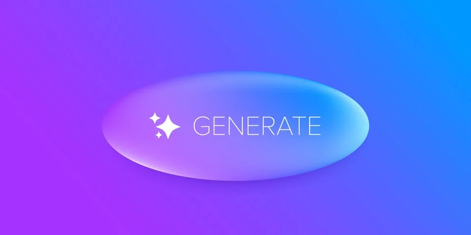 AI generated ultraviolet neon button for artificial intelligence generate app Stock Illustration