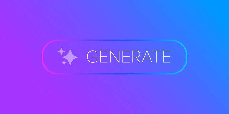 AI generated ultraviolet neon button for artificial intelligence generate app Stock Illustration