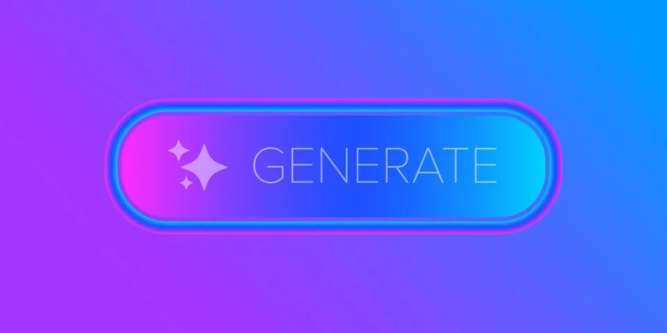 AI generated ultraviolet neon button for artificial intelligence generate app Stock Illustration