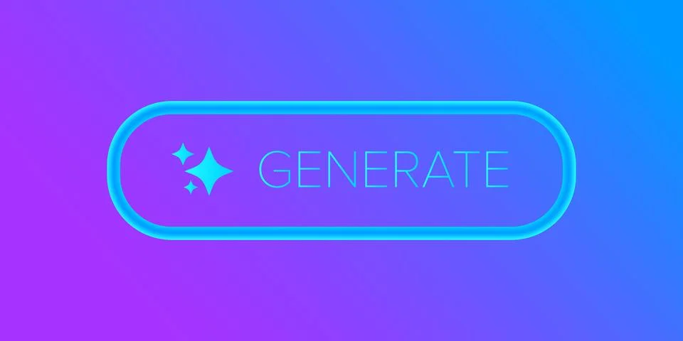 AI generated ultraviolet neon button for artificial intelligence generate app Stock Illustration