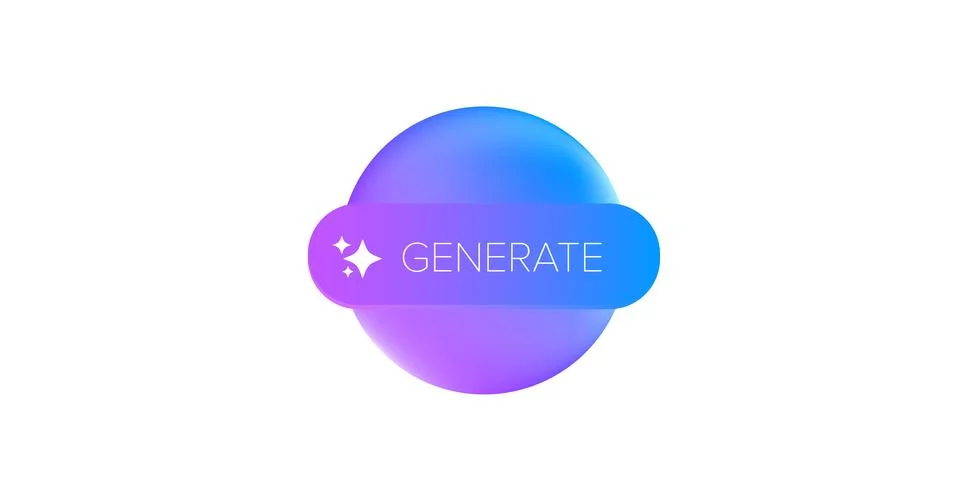 AI generated ultraviolet neon button for artificial intelligence generate app Stock Illustration