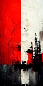 AI generated vertical abstract artwork with red black and white colors imitating Illustrazione stock