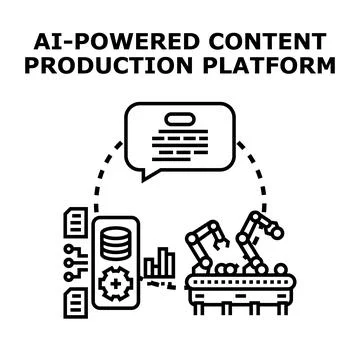 Ai generating digital content using automated production platform Stock Illustration