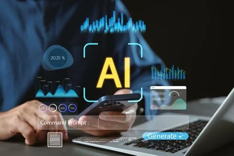 AI generative technology empowers professional using command prompt on mobi.. 写真素材