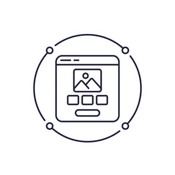 AI generator line icon, generate images or photo Stock Illustration