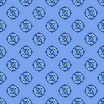 AI Globe vector Artificial Intelligence Earth Globe round seamless pattern Illustrazione stock