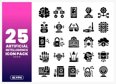 AI glyph icons in a pack. representing technology concepts. Diverse icons s.. Stock Illustration
