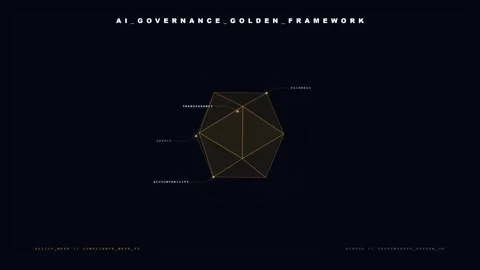 AI Governance Golden Framework Rotating Geometric Polygon Animation Vídeos de archivo 344232183