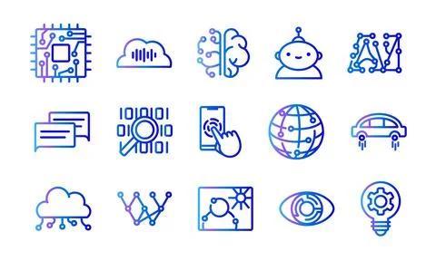 AI gradient icons future technology Stock Illustration