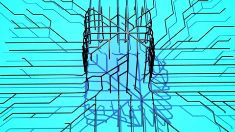 Ai growing geometric pattern of lines form cube. Building solution by ai or Stock Footage 167337725