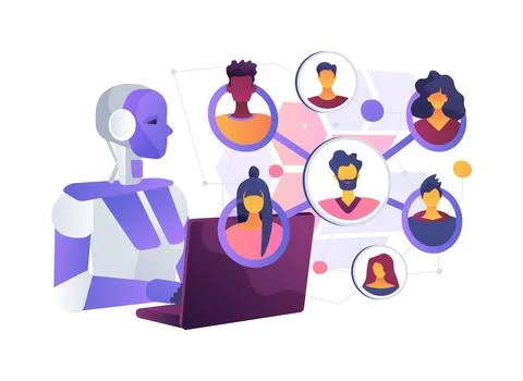 AI-Guided Social Support Network Analysis abstract concept vector illustration. 库存插图
