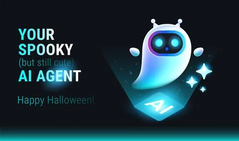 AI Halloween ghost Agent - Artificial Intelligence concept vector Stock Illustration