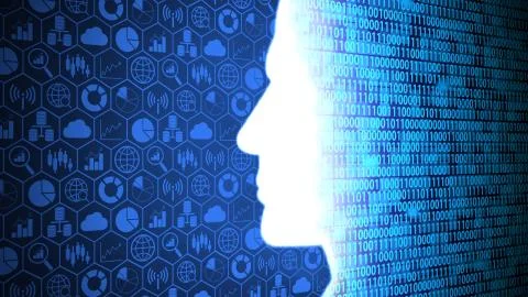 AI Head with Big Data icon set HUD Binary Code Ver.2 of 3 (Different Angle) Illustrazione stock