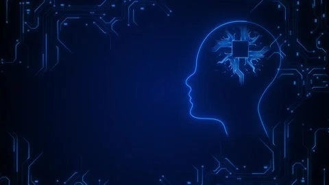 AI head circuit background glowing clean copy space, futuristic motherboard line Stock Footage 340454112