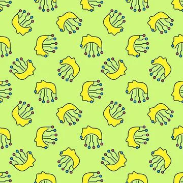 AI Head with Circuit Board vector ML colored seamless pattern 库存插图