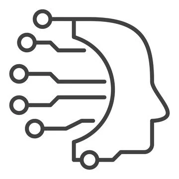 AI Head with Circuits Board vector concept thin line icon Stock Illustration