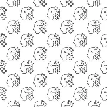 AI Head with Circuits vector Artificial Intelligence line seamless pattern Stock Illustration