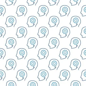 AI Head with Cog Wheel vector concept line seamless pattern Illustrazione stock