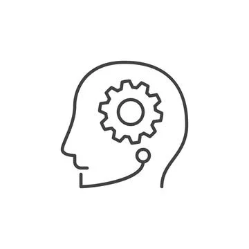AI Head with Cog Wheel vector concept outline icon Stock Illustration