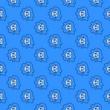 AI Head with Cog Wheel vector colored seamless pattern イラスト素材