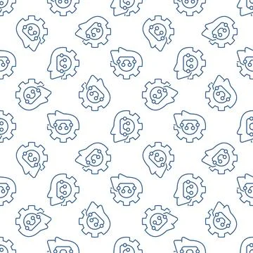 AI Head with Gear vector concept linear seamless pattern 스톡 일러스트