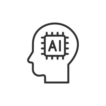 AI in a head, icon in line design. AI, head, brain, intelligence, mind Stock Illustration