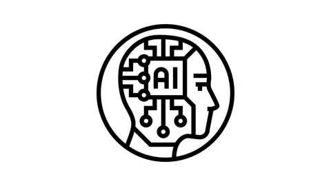 Ai head profile deep learning line icon animation Stock Footage 326124554