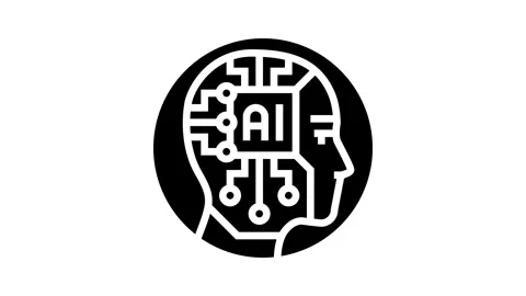 Ai head profile deep learning glyph icon animation Stock Footage 326143986