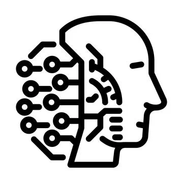 Ai head profile deep learning line icon vector illustration Illustrazione stock