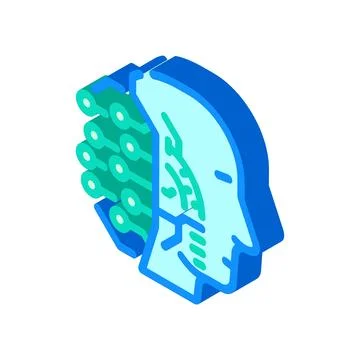 Ai head profile deep learning isometric icon vector illustration Stock Illustration