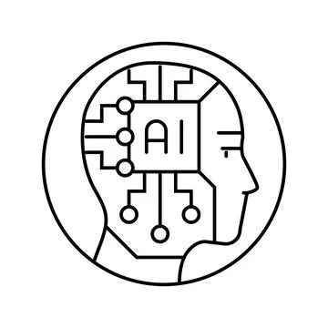Ai head profile deep learning line icon vector illustration Illustrazione stock