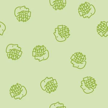 Ai head profile deep learning line vector seamless pattern Stock Illustration