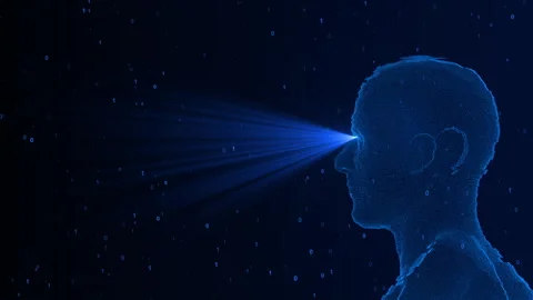 AI Head Scans Digital Data Network on Dark Backgraound Stock Footage 336305494