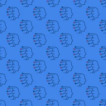 AI Head vector Artificial Intelligence blue modern seamless pattern 스톡 일러스트