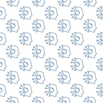 AI Head vector Artificial Intelligence Robot line seamless pattern 스톡 일러스트