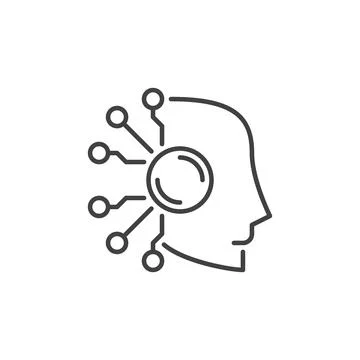 AI Head vector Artificial Intelligence Robot line icon - side view Stock Illustration