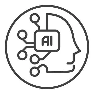 AI Head vector Artificial Intelligence Chip in Head thin line round icon or.. Stock Illustration