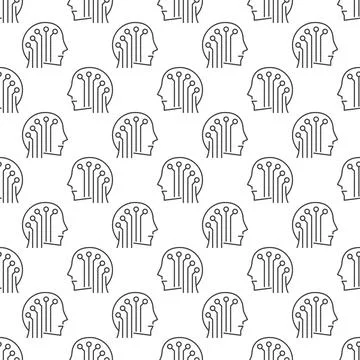 AI Head vector Brain Tech concept outline seamless pattern Illustrazione stock