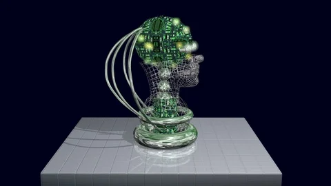 AI head,Rotating robotic artificial intelligence machine face. 3d animation Video stock 97556776