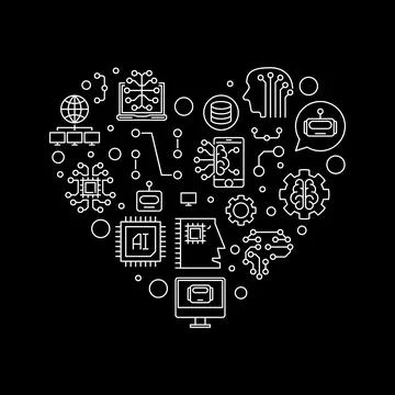 AI Heart - Artificial Intelligence concept vector outline banner or illustr.. Stockillustratie