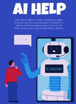 AI help or robot design concept, flat cartoon vector illustration Stock Illustration