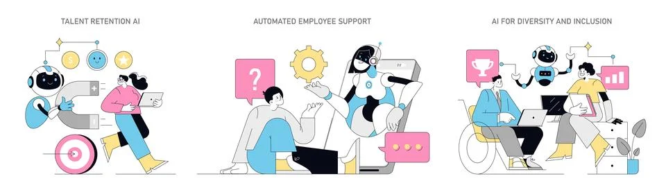 AI for HR set. Vector illustration. Stock Illustration