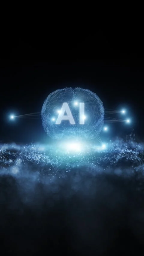 AI human brain with lights on black dotted waves loop vertical animation Stock Footage 346650429