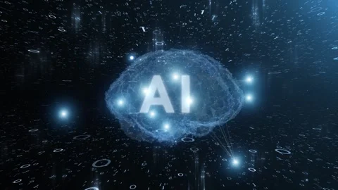 AI human brain with loop binary code numbers animation background Stock Footage 341900384