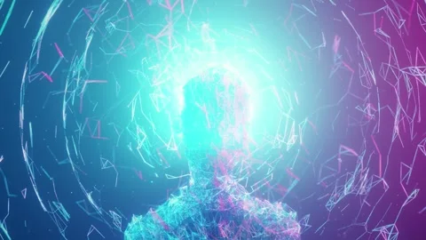 AI human figure surrounded by data cloud. Emergence of general AI, singularity Stock Footage 280386791