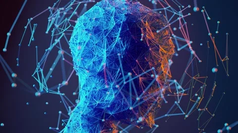AI human figure surrounded by data cloud. Emergence of general AI, singularity Stock Footage 280386792