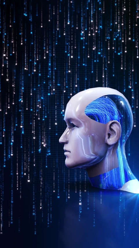 AI Human Head Digital Brain Neural Data Technology, neural brain and flowing dat Video stock 341908240