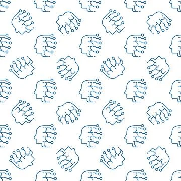 AI Human Head vector Artificial Intelligence Technology blue seamless pattern Stock Illustration